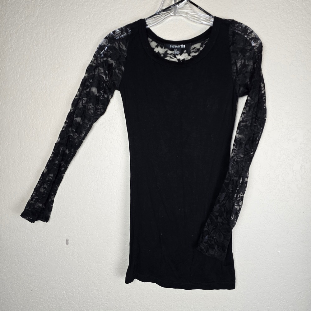 VTG Y2K Forever 21 Womens Small Black Sheer Lace Long Sleeve Top Whimsigoth